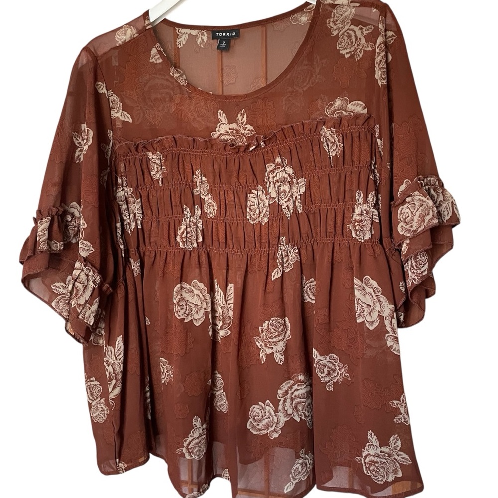 Torrid‎ Floral Brown Sheer Top, L